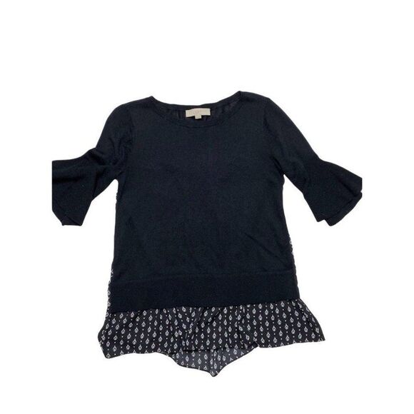 LOFT‎ Black Mixed Media Wool Blend Chiffon Shirt Small - Picture 5 of 8